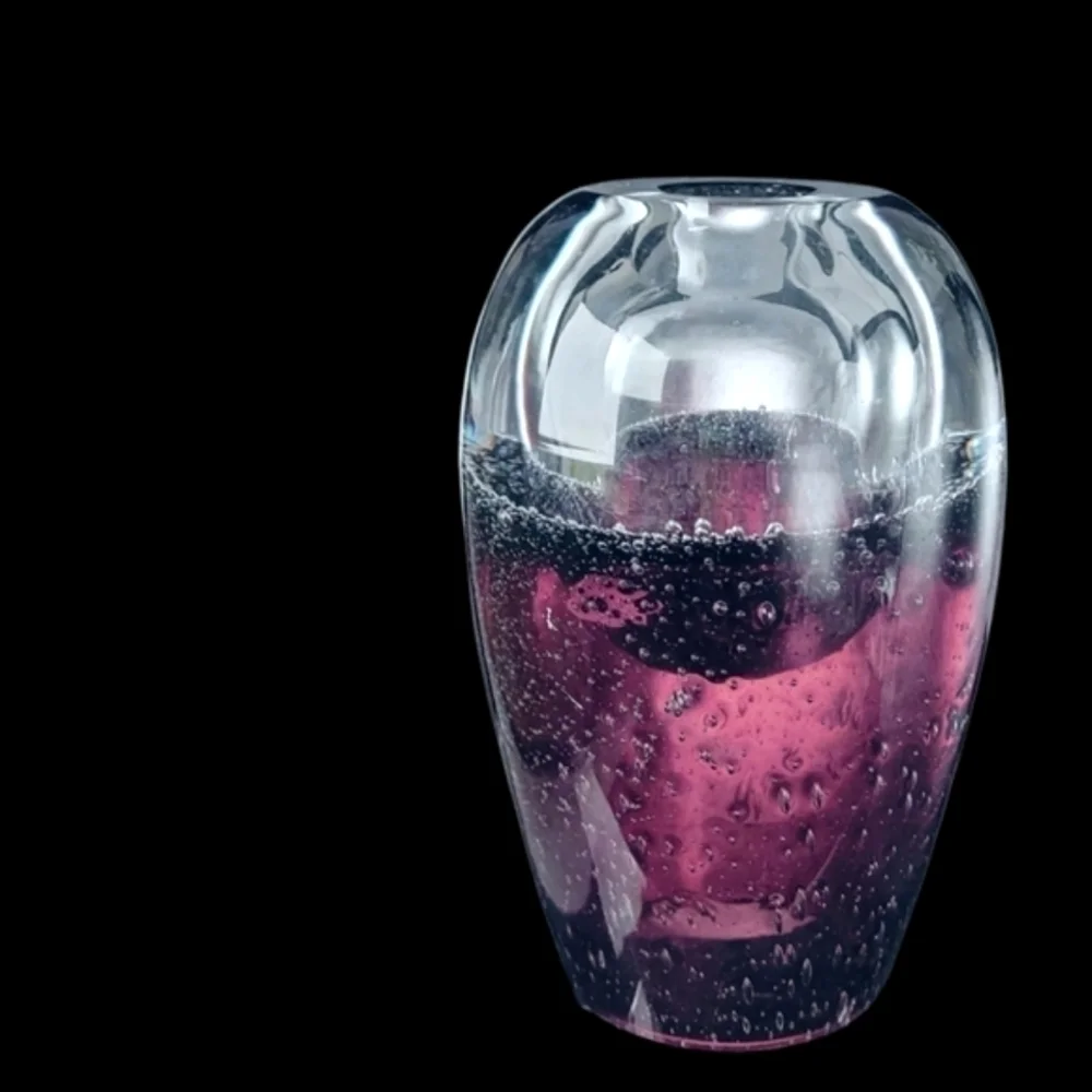 Art glass italian murano style unique air bubble pattern heavy vase
